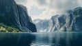 Majestic fjord surrounded by towering cliffs. Ai Generated.NO.02