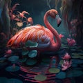 Majestic flamingo scene. Ai generated.