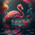 Majestic flamingo scene. Ai generated.