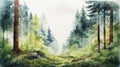 Majestic Forest Of Austria Hazy Watercolor Illustration