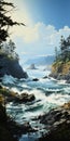Romanticized Wilderness: Detailed Coastline Painting With Grisaille And Low Contrast Lighting