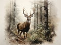 Majestic Forest Stag - Watercolor Wildlife Artwork.