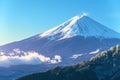 Majestic Fuji Snow covered mountain peak in serene, pristine beauty Royalty Free Stock Photo