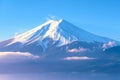 Majestic Fuji Snow covered mountain peak in serene, pristine beauty Royalty Free Stock Photo