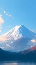 Majestic Fuji Snow covered mountain peak in serene, pristine beauty Royalty Free Stock Photo