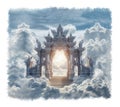 majestic gate of heaven in the clouds welcomes the faithful