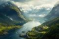 Majestic Geiranger Fjord Panorama. Generative ai.