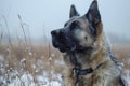 Majestic German Shepherd Dog Standing in a Snowy Landscape with Winter Grass