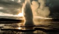 Majestic geyser erupting in panoramic volcanic landscape generated by AI