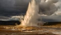 Majestic geyser explodes in volcanic landscape panorama generated by AI