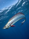 Majestic giant oarfish in ocean depths captured in dramatic side profile Royalty Free Stock Photo