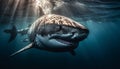 Majestic giant whale shark swimming in blue saltwater reef generated by AI