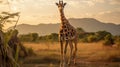 Exotic Sunset Encounter: Majestic Giraffe In Thailand