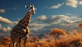 Majestic giraffe standing in African savannah at sunset generated by AI