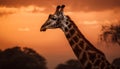 Majestic giraffe stands tall in Africa stunning wilderness at sunset generated by AI Royalty Free Stock Photo