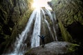 Majestic Gljufrabui waterfall cascade in Iceland