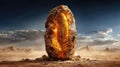Glowing Feather Inside Stone Obelisk in Desert Royalty Free Stock Photo