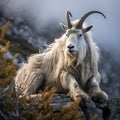 a majestic goat sitting on mountains generated by AI tool