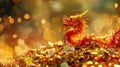 Majestic Golden Dragon Guarding a Treasure Hoard. Generative ai