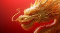 Majestic Golden Dragon Sculpture on Red Background. Generative ai Royalty Free Stock Photo