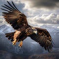 A majestic golden eagle swooping down from the sky to catch its prey with razor-sharp talons by AI generated