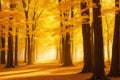 Majestic Golden Forest: Sunlit Leaves Beckoning Exploration