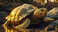 Majestic Golden Turtle in Sunlit Waters.