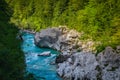 Majestic gorge and Soca river in the forest, Bovec, Slovenia Royalty Free Stock Photo