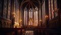 Majestic gothic basilica with illuminated stained glass windows generated by AI