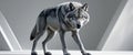 Majestic gray wolf in dynamic walking pose with geometric elements Royalty Free Stock Photo