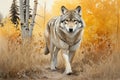 Majestic gray wolf gracefully prowling in the serene wilderness of the lush forest Royalty Free Stock Photo