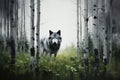 Majestic gray wolf prowling in the tranquil beauty of the lush forest wilderness Royalty Free Stock Photo