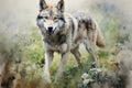 Majestic gray wolf prowling through the tranquil forest landscape, showcasing nature beauty