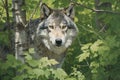 Majestic gray wolf stealthily prowling through dense and untamed forest wilderness Royalty Free Stock Photo