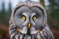 Majestic great gray owl portrait neon eyes representing freedom and nature mystery