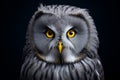 Majestic great gray owl portrait with neon eyes symbolizing nature freedom and mystery