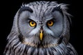 Majestic great gray owl portrait with neon eyes symbolizing nature freedom and mystery