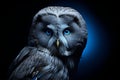 Majestic great gray owl symbol of nature s freedom and mystery with neon blue eyes