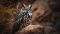 Majestic great horned owl perching on branch, staring at camera generated by AI Royalty Free Stock Photo