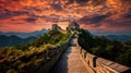 Majestic Great Wall of China at sunset,panoramic view. Generative AI Royalty Free Stock Photo