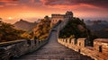 Majestic Great Wall of China at sunset,panoramic view. Generative AI Royalty Free Stock Photo