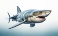 Majestic Great White Shark Against White Backdrop -Generative Ai