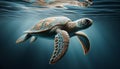 A majestic green turtle swimming in the ocean under the surface Royalty Free Stock Photo