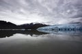 Panoramic photo of the grey glacier and it`s lake, torres del paine national park, southern chilean patagonia.