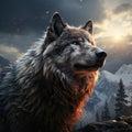 Majestic Grey Wolf Standing Tall on Snowy Mountain AI Generated