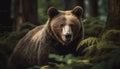 Majestic grizzly bear looking at camera in forest generated by AI