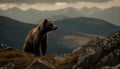 Majestic grizzly bear standing in rocky mountains generated by AI