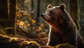 Majestic grizzly bear walking in winter wilderness generated by AI