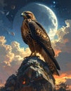 Majestic Hawk Perched Under the Moonlit Sky Royalty Free Stock Photo