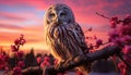 The majestic hawk perches on a branch, staring at twilight generated by AI